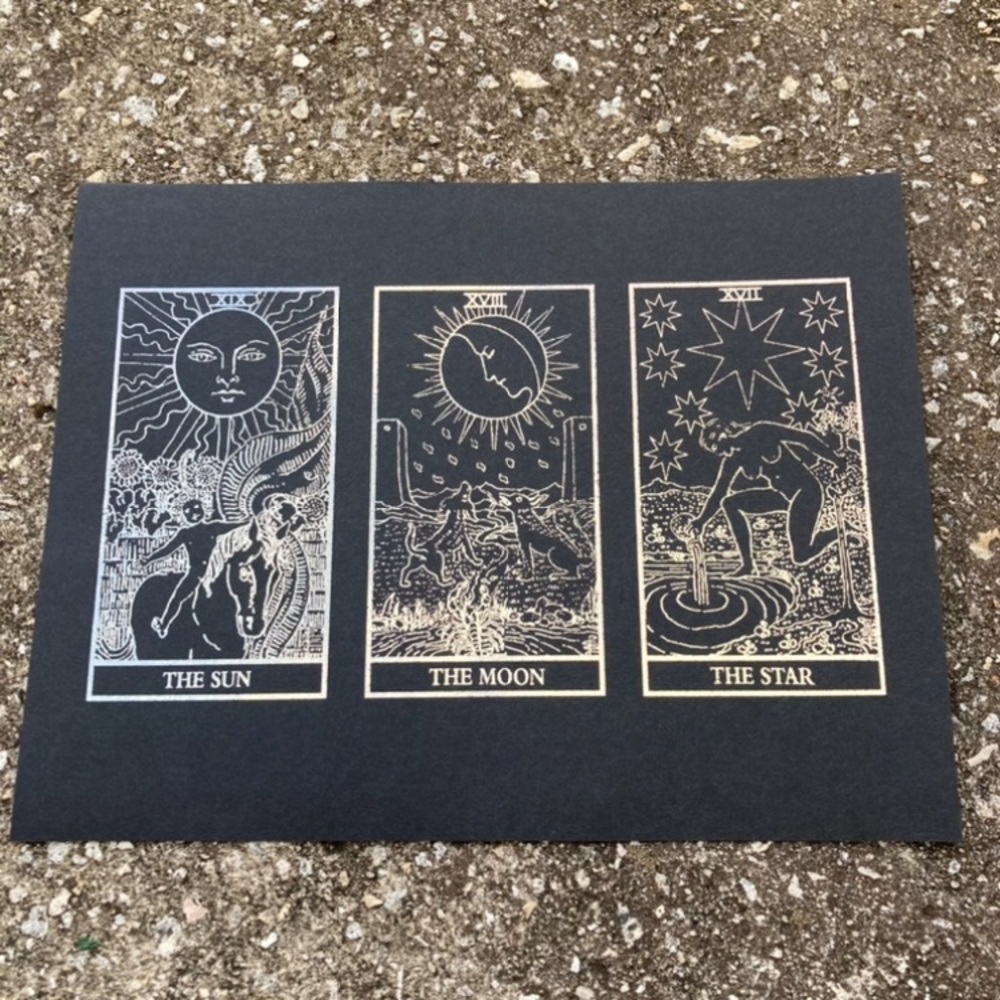 HANDMADE Silver Foiled Celestial Trio Tarot Print - Picture 2 of 2
